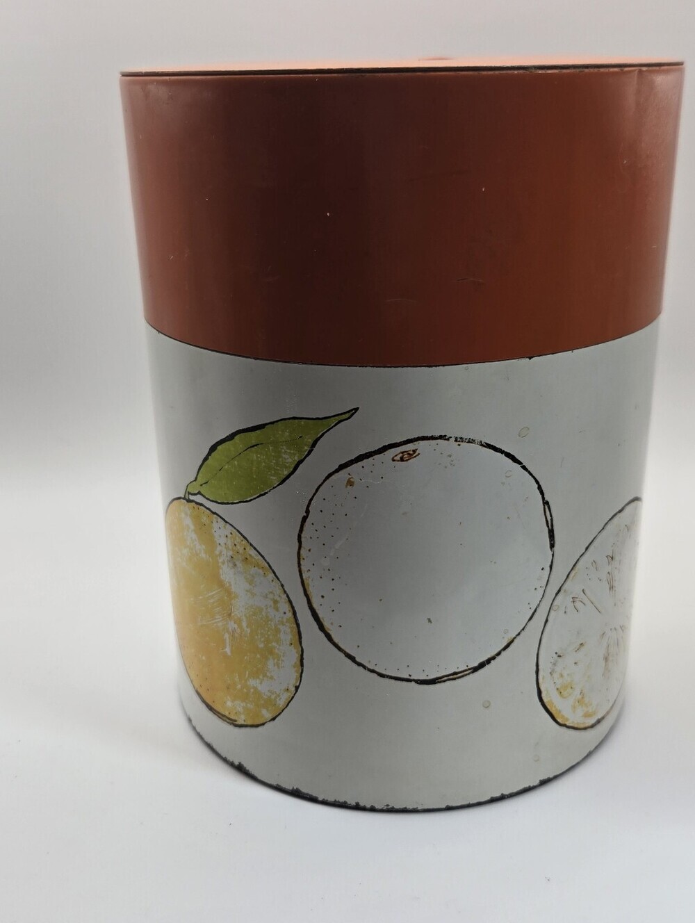 Vintage Mid-Century Modern Metal Tin Canister With Oranges - Picture 1 of 9